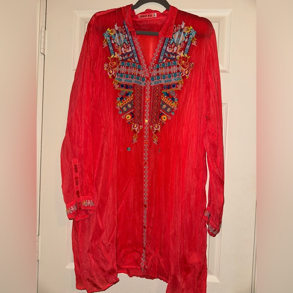 Johnny Was Red Embroidered Dresss
